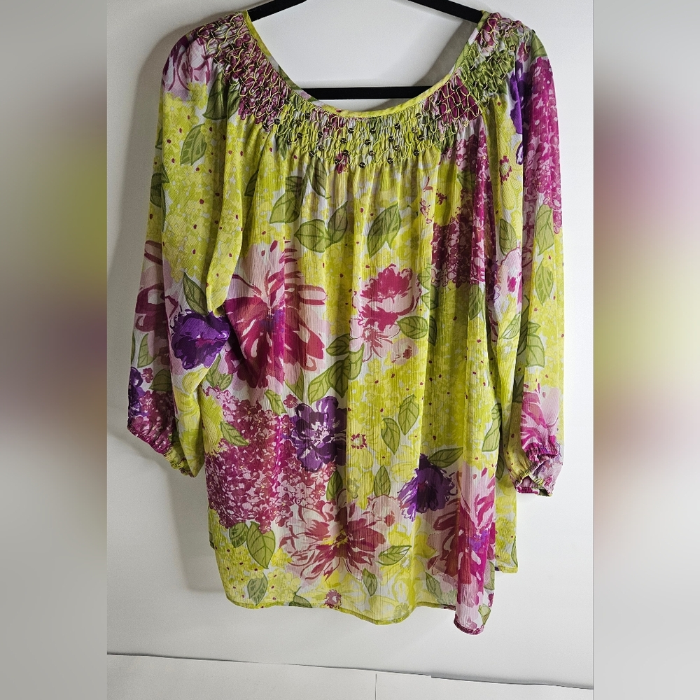 Charter Club Floral Women's Top - Green and Purple Size 20W